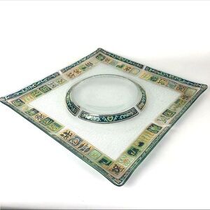 Vtg MCM Platter Tray Gold Green Teal Handpainted
Chip Dip Veggie Plate 13.5